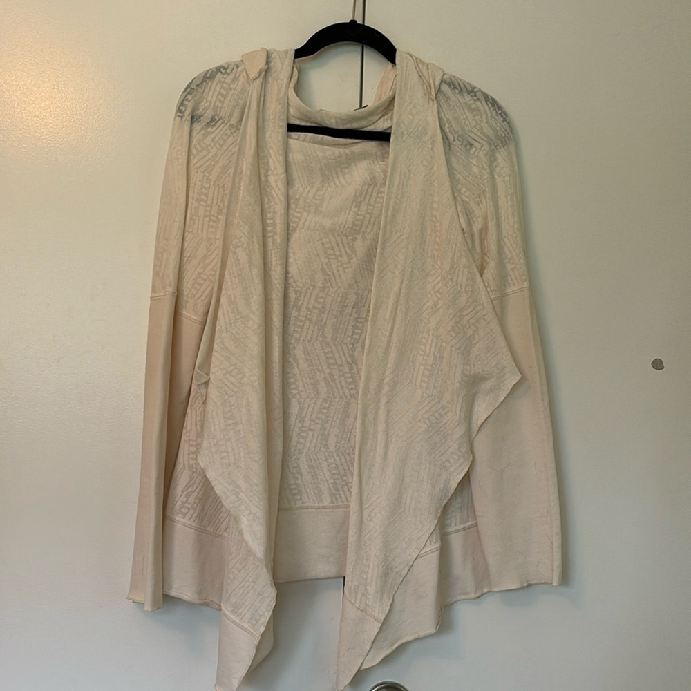 Prana Womens Cardigan XLarge White Graceful Wrap Sweater Hooded Open